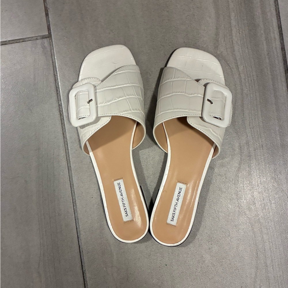 White Croc-Embossed Buckle Sandals